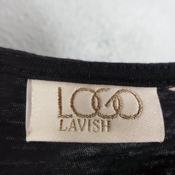 Logo Lavish Women's Black Layered Lace Blue Leaf Embroidered Shirt Top Blouse - Picture 14 of 14